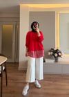 Gömlek Garnili Sweatshırt Kırmızı - SWEAT
