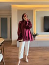 Gül Detaylı Işıltı Gömlek Bordo - GÖMLEK