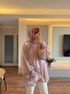 Gül Detaylı Işıltı Gömlek Pudra - GÖMLEK