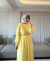 Lastik Büzgülü Şifon Elbise Sarı - ELBİSE