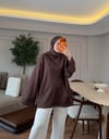 Lastik Detaylı Büzgülü Sweatshırt Kahve - SWEAT