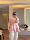 Nakış Detaylı Bel Ayarlı Ceket Pembe - CEKET