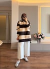 Nakış Detaylı Çizgili Sweatshırt Kahve - SWEAT