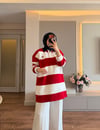 Nakış Detaylı Çizgili Sweatshırt Kırmızı - SWEAT
