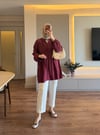 Nervürlü Gömlek Tunik Bordo - GÖMLEK