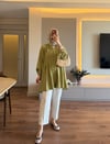 Nervürlü Gömlek Tunik Yeşil - GÖMLEK
