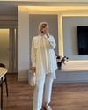 Önü Pilise Detaylı Gömlek Ekru - GÖMLEK