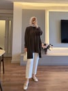 Önü Pilise Detaylı Gömlek Kahve - GÖMLEK