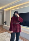 Peluş Dokulu Kemerli Kazak Bordo - TUNİK