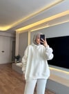 Şardonlu Kapşonlu Basıc Sweat Beyaz - SWEAT