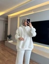 Şardonlu Kapşonlu Basıc Sweat Beyaz - SWEAT
