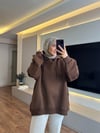 Şardonlu Kapşonlu Basıc Sweat Kahve - SWEAT