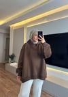 Şardonlu Kapşonlu Basıc Sweat Kahve - SWEAT