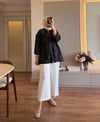 Ütü İzli Bol Paça Pantalon Beyaz - PANTOLON
