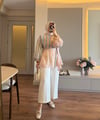 Ütü İzli Bol Paça Pantalon Beyaz - PANTOLON