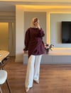 Viola Fular Detaylı Gömlek Bordo - GÖMLEK