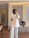 Yarım Fermuarlı Dik Yaka Sweatshırt Beyaz - SWEAT