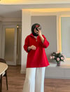 Yarım Fermuarlı Dik Yaka Sweatshırt Kırmızı - SWEAT