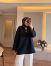 Yarım Fermuarlı Dik Yaka Sweatshırt Lacivert - SWEAT