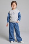 DMB-0834Kız Çocuk Ayı Baskılı Kot Detaylı Takım DMB-0834