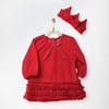 ANW-AC27112Kız Bebek Elbise Takım Dress Haır Band Velvet Happy New Year ANW-AC27112