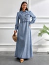 2'li Kot Takım Elbise – Kısa Ceketli Denim Tesettür Elbise