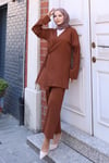 Bağlama Detaylı Kimono Takım Kahverengi