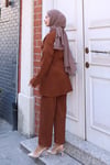 Bağlama Detaylı Kimono Takım Kahverengi