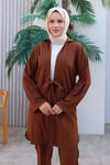 Bağlama Detaylı Kimono Takım Kahvevengi 1225