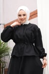 Bronş Detaylı Tesettür Siyah Takım 