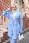 Cep Detaylı Kimono Takım Bebe Mavisi