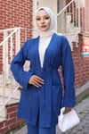 Cep Detaylı Kimono Takım İndigo