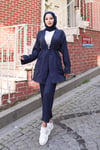 Cep Detaylı Kimono Takım Lacivert