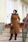 Çift Fermuar Detaylı Tesettür Camel Mont