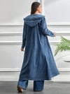 Kapüşonlu Kot Elbise | Uzun Kesim Cepli Modern Stil