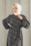 Küçük Çicek Desenli Viskon Elbise Siyah