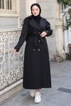 Kuşaklı  Kruvaze Uzun Trençkot  Siyah 2028  