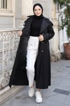 Kuşaklı  Kruvaze Uzun Trençkot  Siyah 2028  