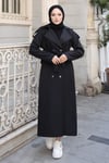Kuşaklı  Kruvaze Uzun Trençkot  Siyah 2028  
