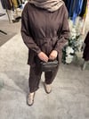 Güpür Detaylı Keten Takım - Kahve