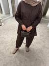 Güpür Detaylı Keten Takım - Kahve
