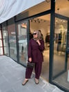 Güpür Detaylı Keten Takım - Mürdüm
