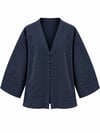 İşlemeli V Yaka Kimono - Lacivert