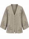 İşlemeli V Yaka Kimono - Vizon