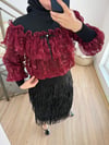 Pullu Fırfırlı Bluz Bordo
