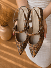 AMORE DERİ KAHVERENGİ DESENLİ 3 CM KISA TOPUKLU BANTLI SANDALET AYAKKABI