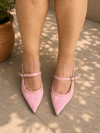 AMORE TOZ PEMBE SÜET 3 CM KISA TOPUKLU BANTLI SANDALET AYAKKABI