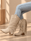 ARİZONA BEJ SUNİ DANA SÜET PÜSKÜLLÜ 6 CM TOPUKLU DALLAS BOT 