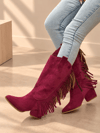 ARİZONA BORDO SUNİ DANA SÜET PÜSKÜLLÜ 6 CM TOPUKLU DALLAS BOT 