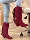 ARİZONA BORDO SUNİ DANA SÜET PÜSKÜLLÜ 6 CM TOPUKLU DALLAS BOT 